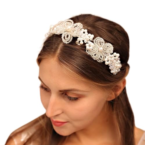 Style 2 Vintage Pearl Bead Tiara Crown - Handmade Bridal Headband