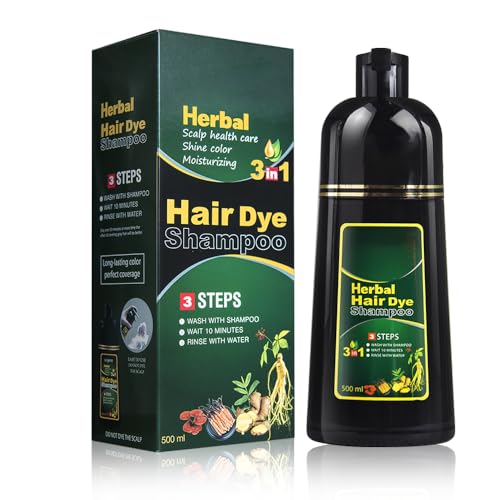 Ivnil Black Hair Dye Shampoo 3-in-1 for Gray Hair Coverage, 500ml
