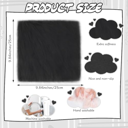 Square Black Furry Locker Rug with Anti-Slip Backing for Girls
