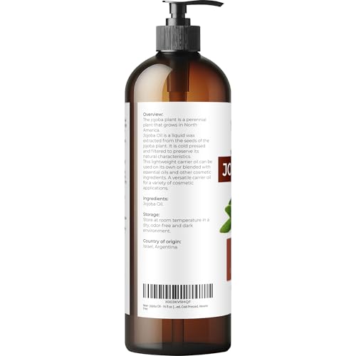 Velona Jojoba Oil 16 fl oz - Cold Pressed, Unrefined, Pump Included