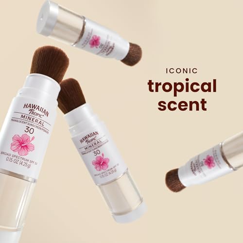 Hawaiian Tropic Mineral Powder Sunscreen Brush SPF 30, SPF Powder Sunscreen for Face, Brush On Sunscreen Powder for Face, Translucent Powder SPF 30, Hawaiian Tropic Sunscreen Powder, 0.15 oz