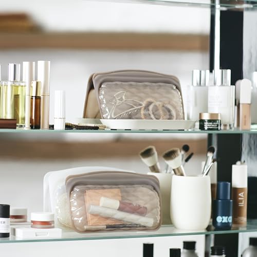 Stasher Silicone Touch-Up Makeup Bag, Reusable Travel Pouch, Taupe, 12 oz