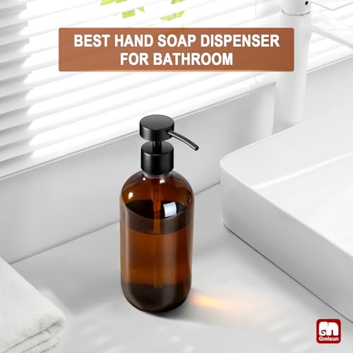 GMISUN Amber Glass Soap Dispenser with Stainless Steel Pump - 17 Fl Oz