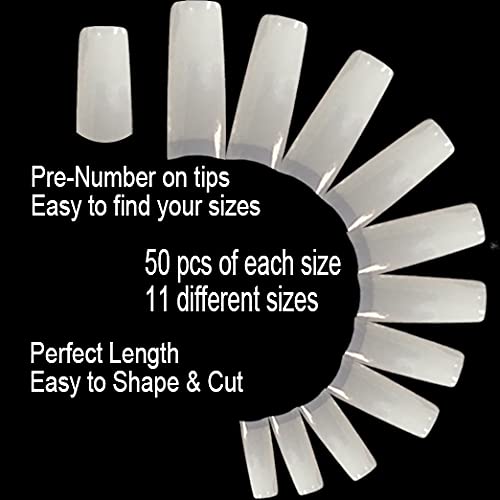 Vivace Natural Half Moon Acrylic Nail Tips – 11 Sizes with Case