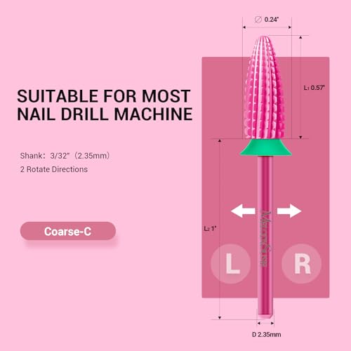 MelodySusie Typhoon Nail Drill Bits Coarse-C Pink Blossom 3/32'' Carbide Tungsten for Acrylic & Gel