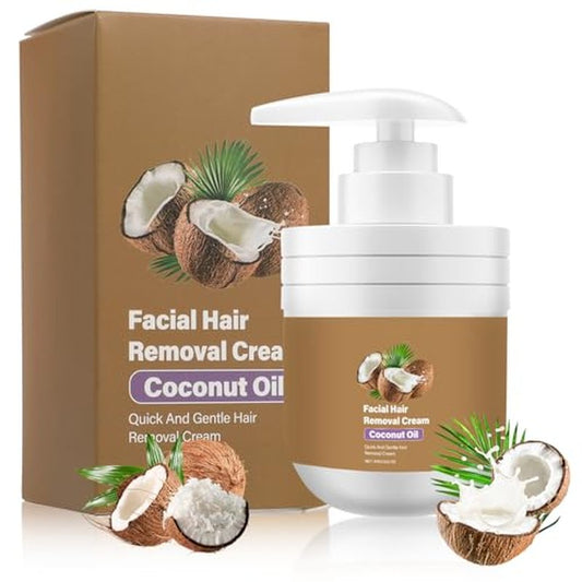 Coconut Oil Facial Hair Removal Cream, Facial Hair Removal Cream for Women, Facial Depilatory Cream, Coconut Oil Based Gentle Body Hair Remover Cream for Smooth Skin, All Skin Types, 3.53 oz, 1 Pack