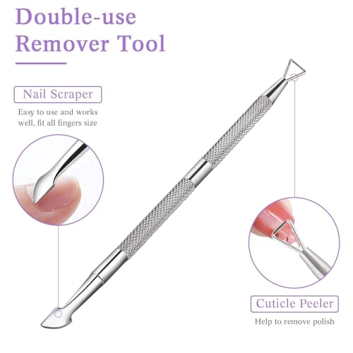 Purple Nail Art Soak Off Clips & Cuticle Pusher Set - Reusable Gel Polish Remover