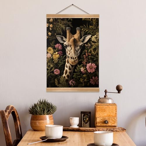 Vintage Giraffe Wall Art Poster - 12x16 Inch Canvas Print for Kids Room