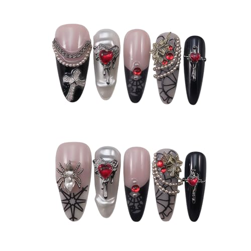 Gothic Punk Press On Nails - Black & Pink Gradient, M/SD315