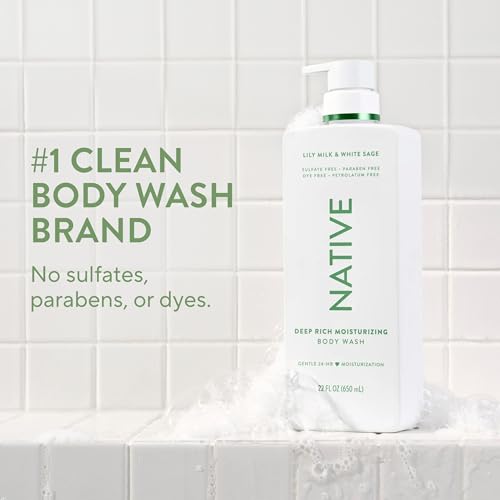 Native Moisturizing Body Wash with Shea Butter - 24-Hour Hydration for Sensitive Skin - Lily Milk & White Sage Scent