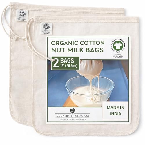 Nut Milk Bags - 2 Pack Organic Cotton Almond Milk Filter 12"x12"