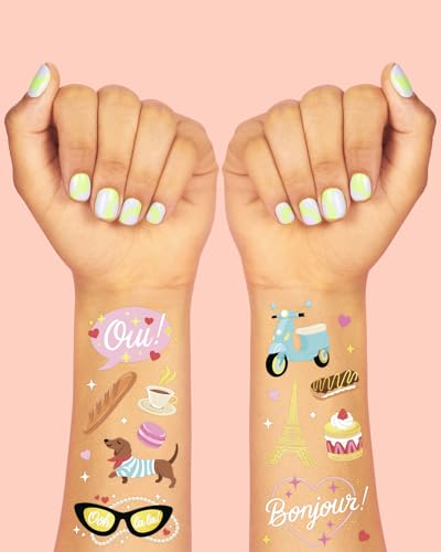 Paris Themed Temporary Tattoos - 61 Waterproof Foil Designs for Parties