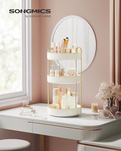 SONGMICS 3-Tier Round Rotating Makeup Organizer - Cloud White