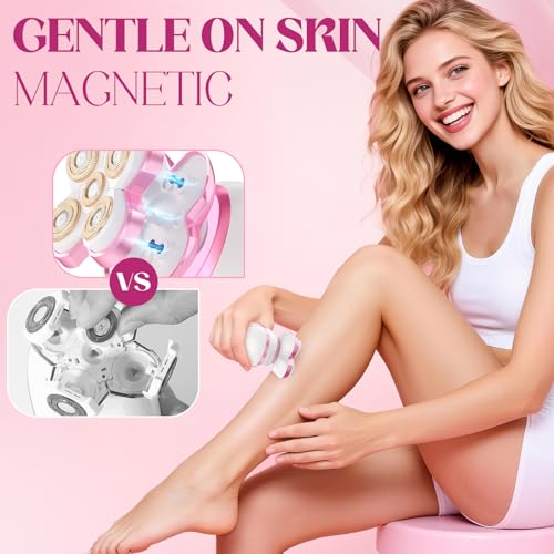 Electric Razors for Women Legs, Upgraded Magnetic Head Electric Shaver for Women, Rechargeable Waterproof Women's Electric Trimmer for Arms Legs and Pubic Area (Pink)