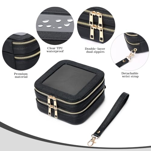 LOFOWN Mini Clear Makeup Pouch - 2-Layer Transparent Cosmetic Travel Bag