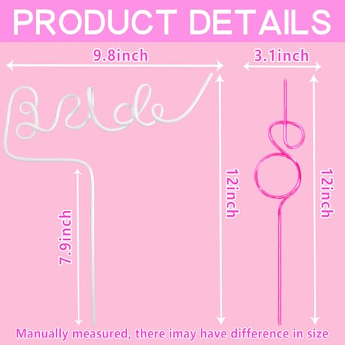 12PCS Bachelorette Party Straws Set - Bride & Pink Diamond Ring