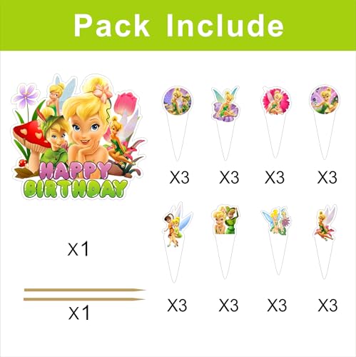 25 Pcs Tinkerbell Fairy Cupcake Toppers for Birthday Parties