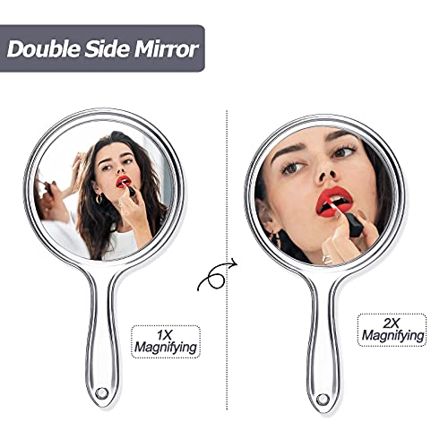 Jetec 12 Pcs Double-Sided Handheld Mirror, 1X/2X Magnifying, Clear Frame, Travel Gift