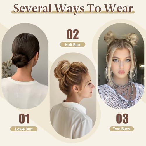 CJL HAIR 2PCs Small Cute Messy Bun Hair Piece for Thin Hair Women Mini Synthetic Curly Bun Scrunchies Updo Hairpieces Sunny Blonde