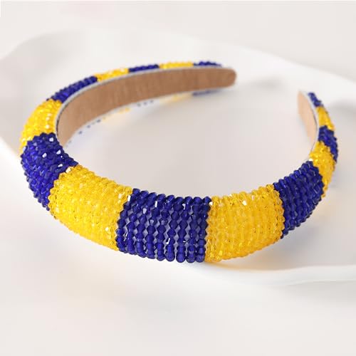 Gmmidea Beaded Rhinestone Headband for Women Girls - Yellow & Blue, Sparkly Crystal Fashion Hair Accessory