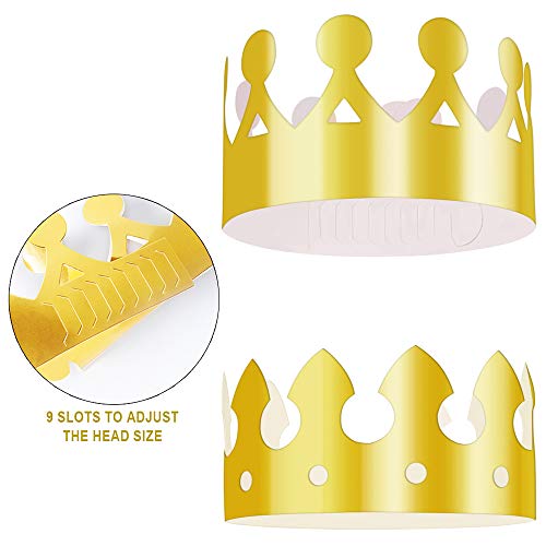Aniann Gold Paper Crowns - Adjustable for Kids & Adults - 28 Pack