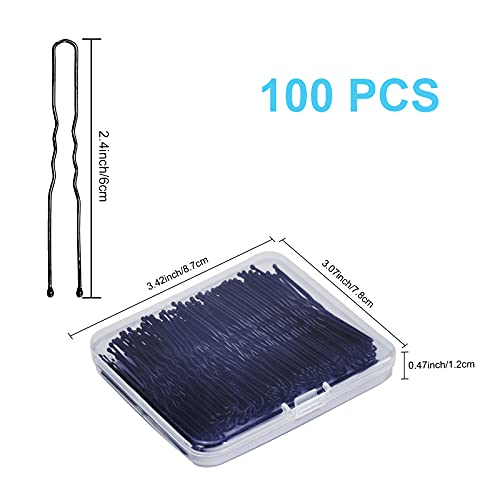 Sevensun 100PCS U Shaped Hair Pins with Storage Box - Black 2.4 Inches
