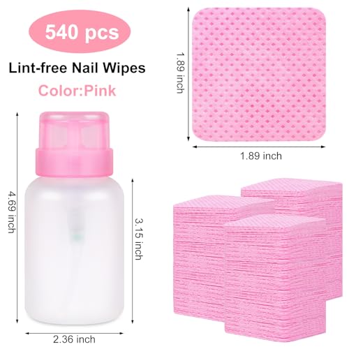 540 Lint-Free Nail Wipes & Pump Bottle for Nail Care