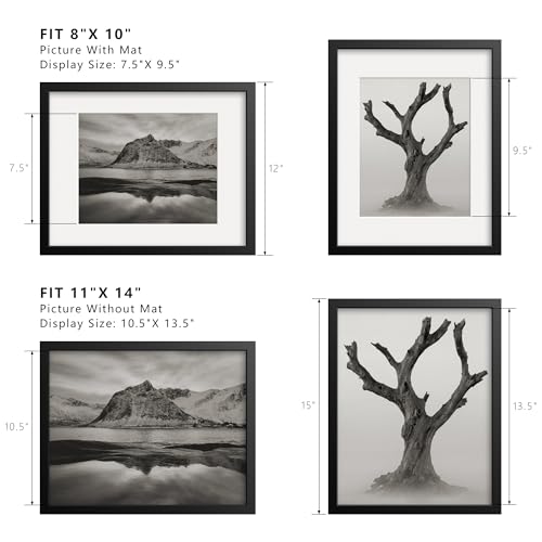 11x14 Black Picture Frame with 8x10 Mat - Shatter Resistant Plexiglass