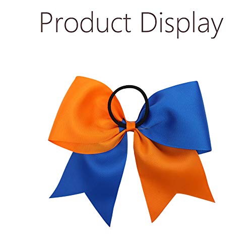 16PCS 8" Cheer Hair Bows - Royal Blue/Orange Ponytail Holders