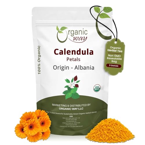 Organic Calendula Flower Petals - 2oz Dried Herbal Tea | Non-GMO, Gluten-Free, Vegan