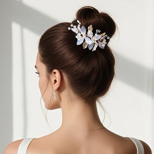 Coucoland Gold Bridal Headband for Brides Handmade Floral Sparkling Hair Accessory