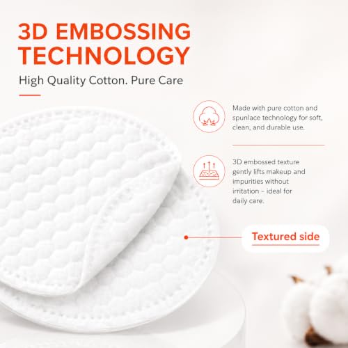 CALLA BEAUTY 400 Count 3D Embossed Cotton Rounds for Face Makeup Removal & Skincare