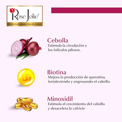 Rose Jolie Onion & Biotin Hair Growth Bundle | 3 Items | Shampoo 17 oz, Hair Mask 16 oz & Leave In Conditioner 10 oz | Hair Fall Control | Sulfate Free Paraben Free