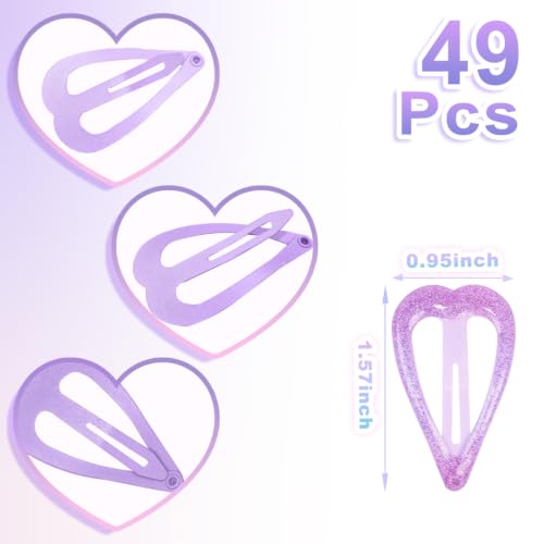 49 Pcs Glitter Heart Hair Clips for Women & Girls Non Slip Hair Barrettes Purple
