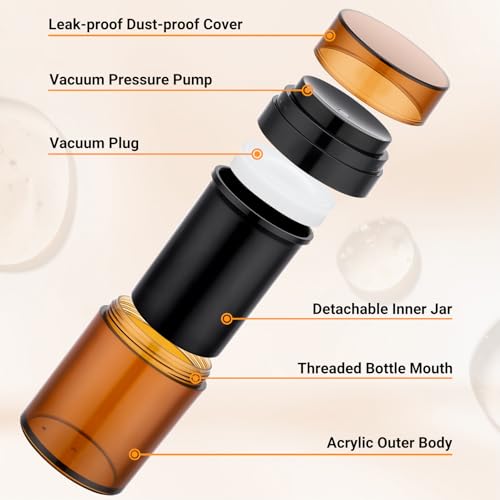 Segbeauty 3.4oz Amber Airless Pump Jars - 3pcs Refillable Travel Containers