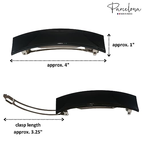 Parcelona Tortoise Shell Black French Hair Clips Set of 2 for Thick Hair