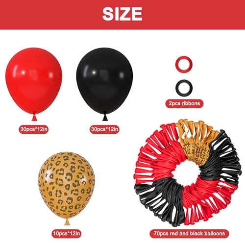 72pcs Red & Black Cheetah Print Balloons for Parties