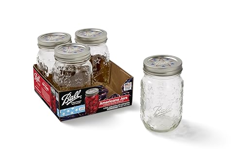Ball Americana Mason Jars, 16 oz, 4-Pack with Lids - Star Design