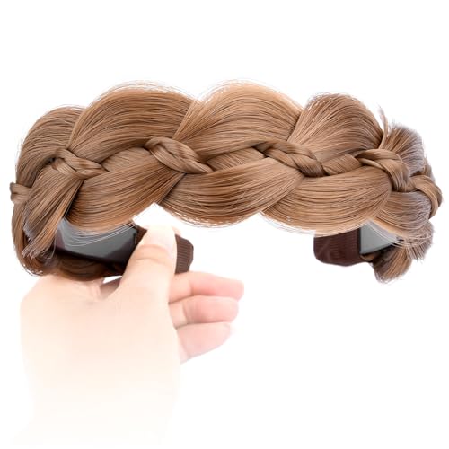 Wide Braided Headband with Teeth - Medium Brown Synthetic Hair Accessory