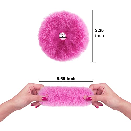 Mljsh 2 PCS Fuzzy Faux Rabbit Fur Hair Scrunchies - Pink
