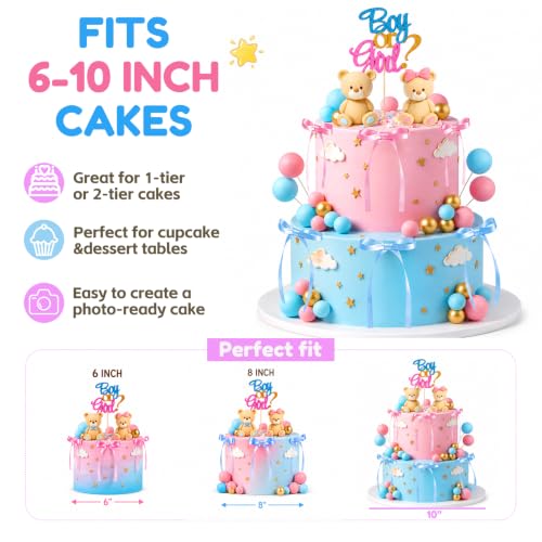 Gender Reveal Cake Decorations Kit - 36 PCS Teddy Bear Theme
