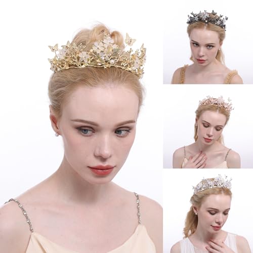 Butterfly Crown for Women, Crystal Baroque Fairy Tiara for Wedding