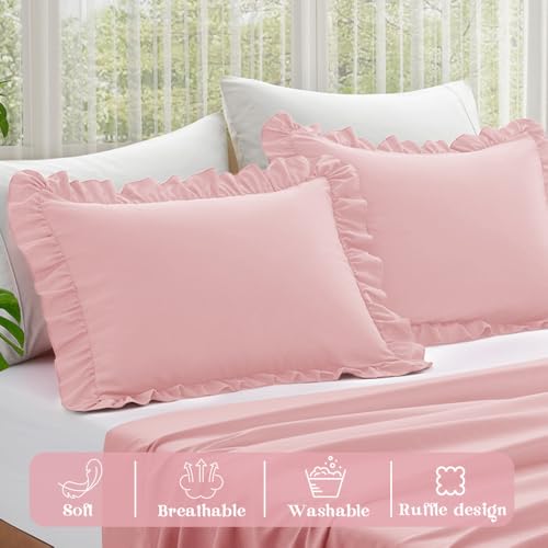 Light Pink Ruffle Pillow Cases Set of 2 | 20" x 26" Microfiber