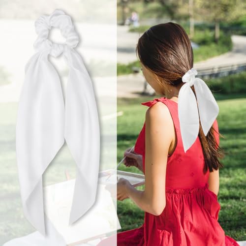 Knotted Bow Satin Hair Scrunchie with Tail - 2 Pack for Women