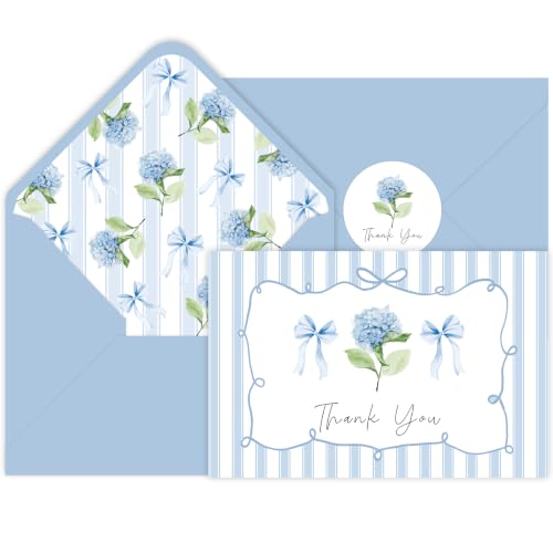 24 Pack Blue Hydrangea Thank You Cards with Envelopes - Elegant Floral Design