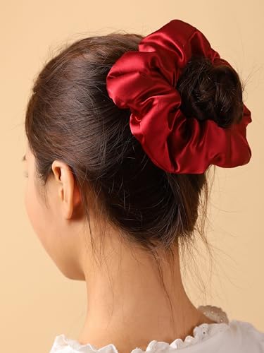 MINACHI Oversized Red Mulberry Silk Scrunchie - 6A Grade Hair Accessory