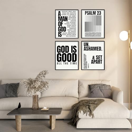 Christian Modern Bible Wall Art Set - Minimalist Inspirational Prints (Set of 4, 8x10 Unframed)