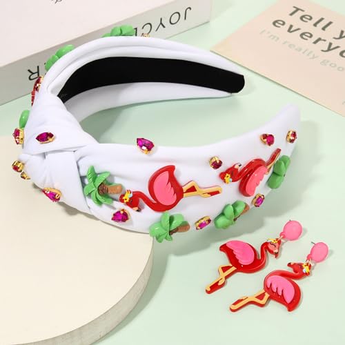 Flamingo Jeweled Boho Wide Top Knot Headband for Women