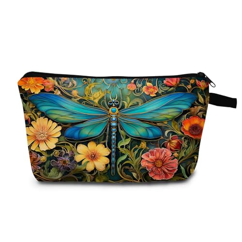 Dragonfly Print Makeup Bag - Portable Cosmetic Organizer
