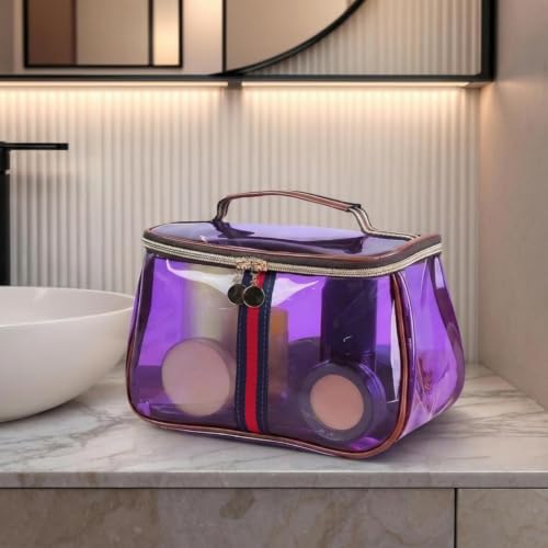 Women’s Waterproof Vintage Clear Cosmetic Bag with Zipper - Large Capacity Travel Toiletry Organizer